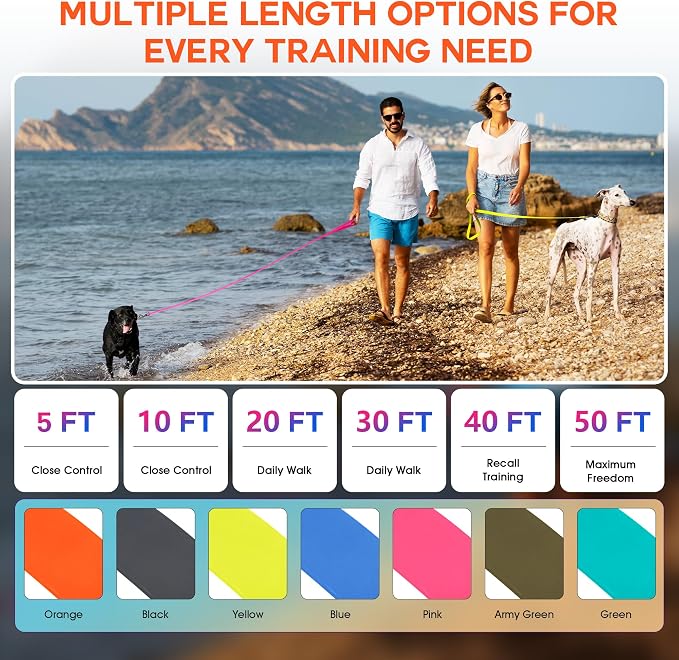 Wolfone Waterproof Dog Leash 40FT Long Line Recall Training Lead | Outdoor Dog Leash: Waterproof PVC coated training rope with easy clean design, great for recall swimming and adventures - Image 3