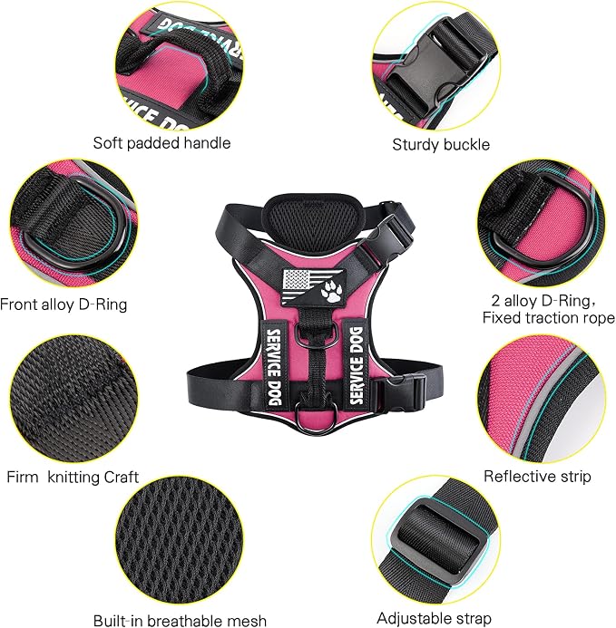 Service Dog Harness, Reflective Dog Vest Harness with 5 PCS Patches, Adjustable Soft Oxford Pet Harness, Inner Layer Mesh, Easy to Control for Small Medium Large Dogs… - Image 2