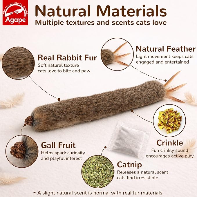 Agape Long Rabbit Fur Cat Toys, 3-Pack with Catnip & Silvervine Gall Fruit | 3-Pack Soft Furry Cat Toys for Indoor Cats and Kittens, Great for Biting, Chasing, Bunny Kicking and Self Play - Image 2