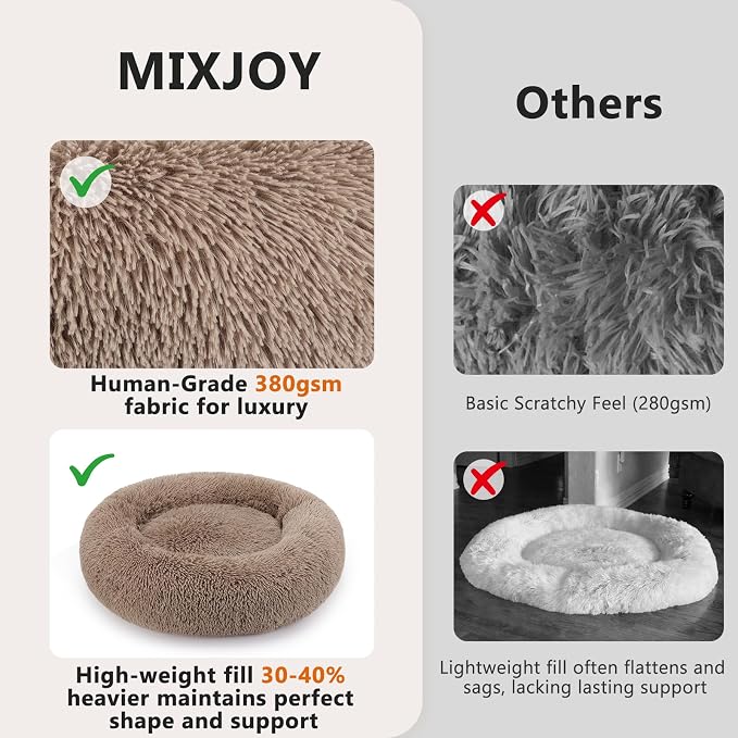 MIXJOY Orthopedic Dog Bed Comfortable Donut Cuddler Round Pet Beds Ultra Soft Washable Dog and Cat Cushion (20''/23''/27''/30'') (27'', Brown) - Image 3