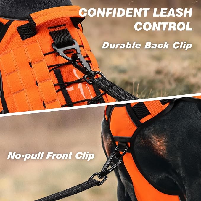 WINGOIN Orange Tactical Dog Harness for Large Dogs,No Pull Dog Harnesses | Heavy Duty with Handle,Adjustable Reflective,Military K9 Style,xl Size Pet Vest,for Husky Doberman,for Walking Hiking - Image 2