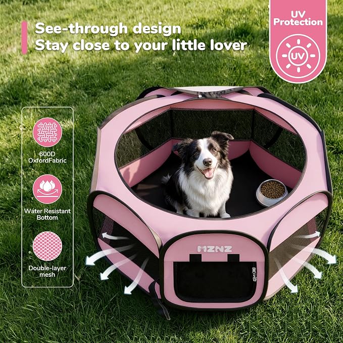 Dog Cat Small Animal Puppy Playpen Crate, Large, Whole Pink | Portable Pop Up Pet Cage Enclosure Tent Kennel Indoor Outdoor with Carrying Case, No Assembly, Camping Use - Image 6