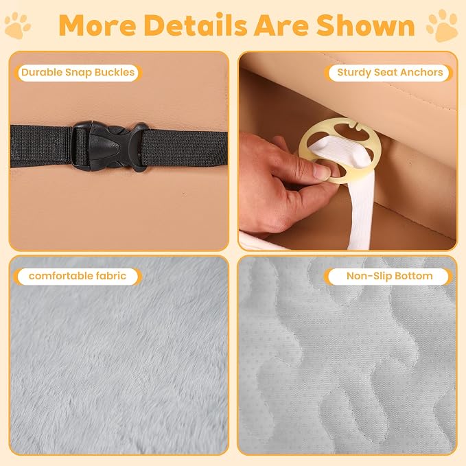 Dog Car Seat Cover, Waterproof Plush Pet Seat Protector, Gray, Back Seat | Faux rabbit fur, waterproof layer, non-slip silicone backing, side flaps, machine washable, fits most cars and SUVs - Image 5
