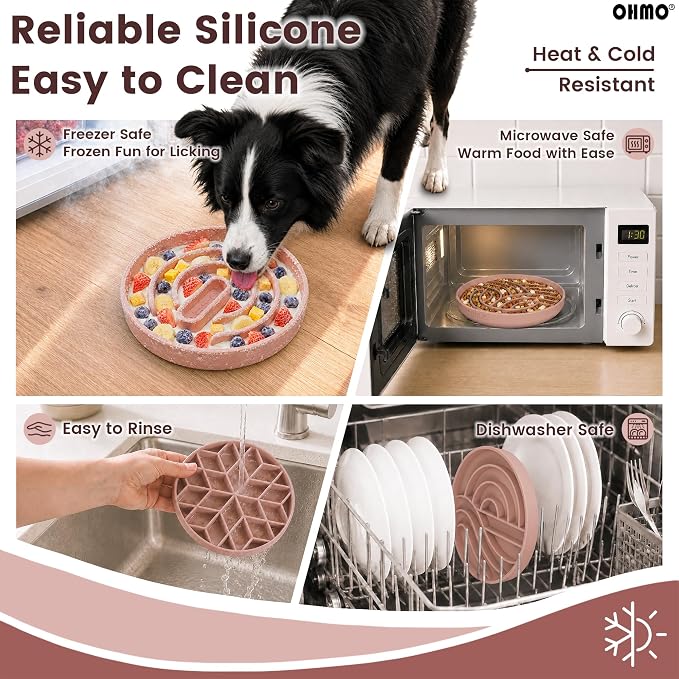 OHMO Slow Feeder Dog Bowl, 7.9" Lick Mat for Dogs, Sunrise, Coral | Cat Slow Feeder Bowl, Anti Choking, Enrichment Toys, Easy Clean BPA-Free Silicone Feeding Bowl, Boredom and Anxiety Reducer - Image 6