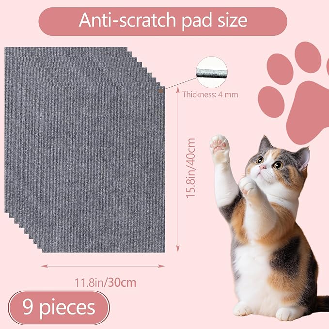 4Pcs Grey Cat Scratch Protector,11.8"x15.8" 4mm Scratch Pad for Cats | Trimable Cat Scratchers for Indoor Cats, Easy Peel Tab Self-Adhesive Guards for Couch Sofa Wall Cat Tree & Cat Wall Furniture - Image 2