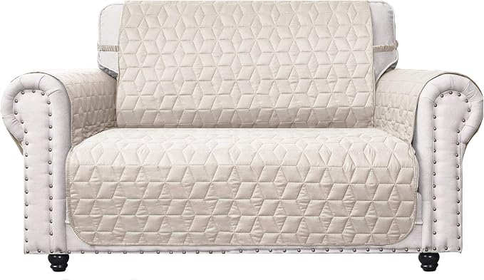 Ameritex Loveseat Cover Water-Resistant Quilted Furniture Protector with Back Nonslip Paws Slipcover for Dogs, Kids, Pets Loveseat Slipcover Stay in Place for Leather (Beige, 46'') by Ameritex