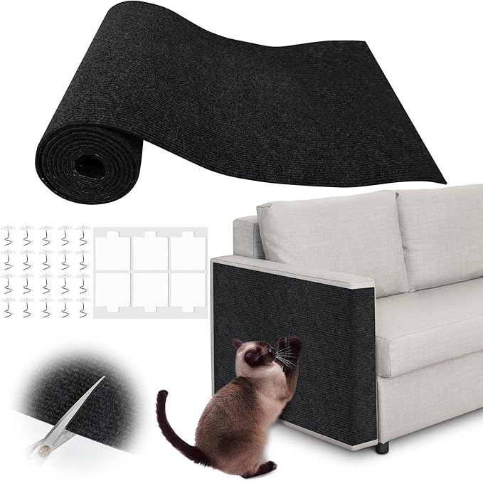 Cat Scratch Furniture Protector - 138" x 13.8" Trimmable Self-Adhesive Cats Claws Scratch Pads, DIY Cat Climbing Couch Protector for Scratch Post Cat Tree Replacement Indoor (Black) by Inchoco