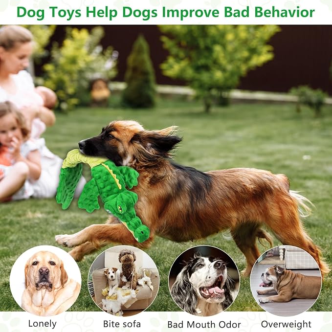 Letsmeet Large Squeaky Alligator Dog Toys, Interactive Puppy Toys with Crinkle Paper, Pull Tug of War Dog Toy, Plush Dog Chew Toys for Small, Medium, Large Breed - Image 4