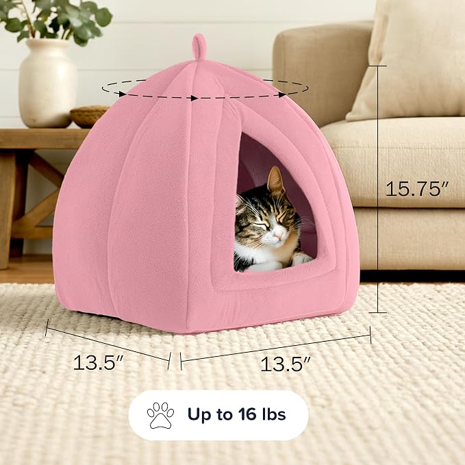 PETMAKER Cat House Indoor Bed with Removable Foam Cushion, Pink | Plush Cat Tent Bed for Small Kittens, Rabbits, Guinea Pigs, and Other Small Animals, Comfortable Cozy Pet Hideaway - Image 6
