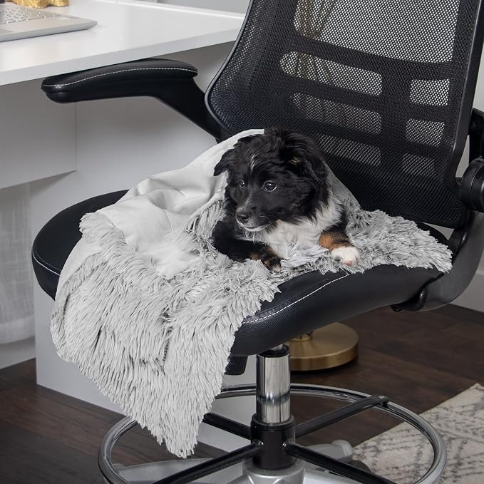 Furhaven Waterproof Throw Blanket for Dogs & Indoor Cats, Reversible Protective Pet Blanket, Small, Long Faux Fur & Velvet, Mist Gray - Image 3