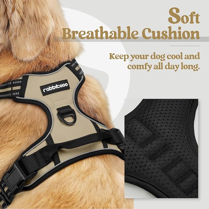 rabbitgoo Dog Harness, No Pull Medium Sized with 2 Leash Clips, Pet Vest | No Choke with Handle, Adjustable Soft Padded, Reflective, Easy Control for Walking, Beige, Medium - Image 2