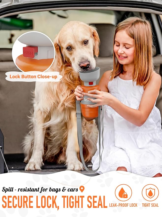 lesotc Dog Water Bottle Portable, 28oz Portable Dog Water Bottle with Bowl, Leak Proof Travel Bowl Dispenser for Dogs, One-Hand Squeeze Puppy Essentials for Walking, Hiking, Camping - Image 6