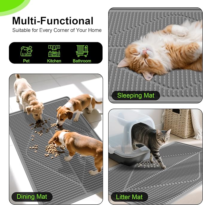 Mofason Cat Litter Mat Litter Trapping Mat XXL Grey Silicone Litter Box Mat | Waterproof 38"x25" kitty litter mat for floor; extra large litter trapping, litter matt for cat litterbox easy clean pet mat - Image 6