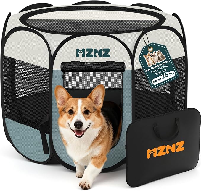 Dog Cat Playpen, Portable Puppy Pet Crate Indoors for Small/Medium Dogs Cats Rabbits, Foldable Dog Cage Enclosure for Outdoor, Pop Up Dogs Tent Kennel with Carrying Case, Grey by MZNZ