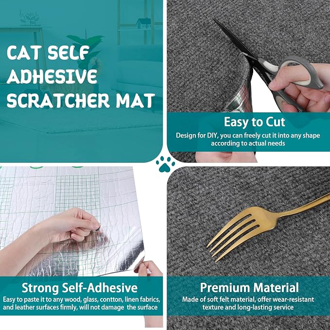 LSGCQ Cat Scratch Mat Self Adhesive Cat Scratch Furniture Protector | Self Adhesive Cat Scratching Mat Replacement for Cat Tree Post Couch Wall Furniture Protector (118" x 15.8", Dark Gray) - Image 3