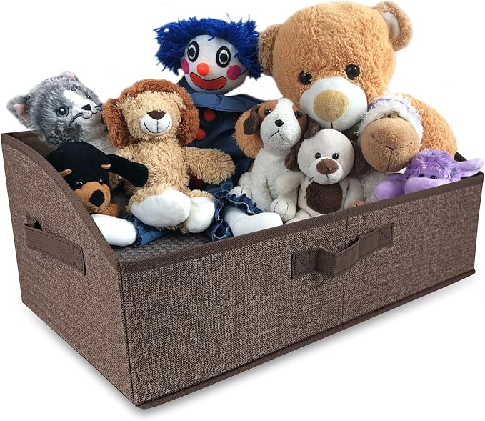 COWOSO Foldable Dog Toy Basket with 3 Handles, Pet Storage Box, Dark Brown | Portable Pet Toy Organizer for Dog Toys & Accessories, Low Front Design, Waterproof Collapsible Storage Bin for Living Room by COSOWO