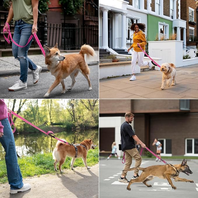 6 Foot Fuchsia Dog Leashes for Large Medium and Small Breed Dogs That Pull,Reflective Nylon Heavy Duty Dog Leash with 2 Comfortable Padded Traffic Handles and Car Seat Belt for Walking and Training - Image 6