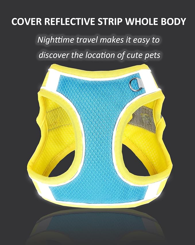 Solmoony Dog Harness for Small Medium Dogs No Pull, Puppy Harness and Leash Set, Puppy Harness for Small Dogs, Step in Harness for Small Dogs, Small Dog Harness, mesh Dog Harness. (Blue Yellow, M) - Image 4