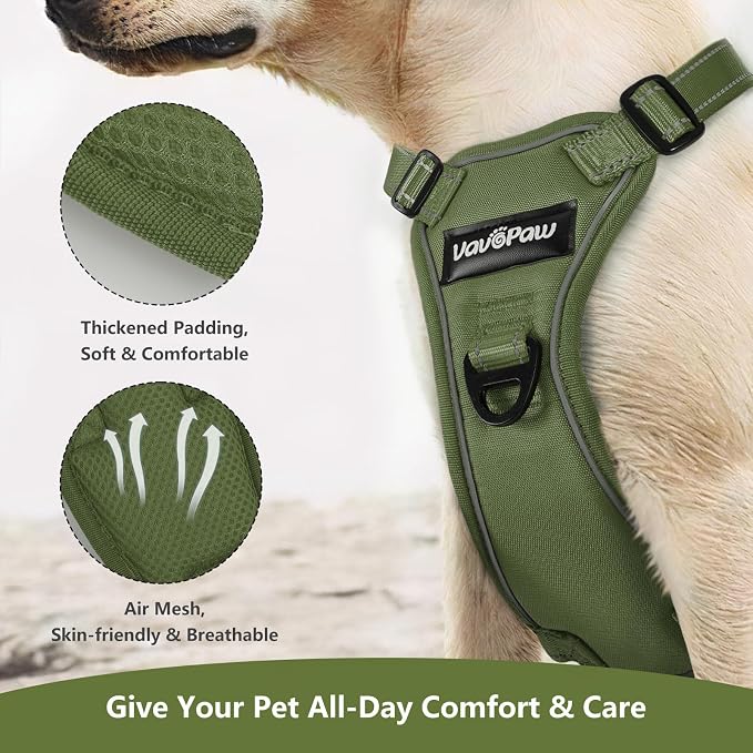 VavoPaw Dog Seat Belt Vest Harness for Car, 2 in 1 Seatbelt Buckle | Breathable Mesh, Adjustable Buckle, Reflective Straps, Heavy Duty Pet Safety Seat Belts for Small Medium Large, Army Green, M - Image 3