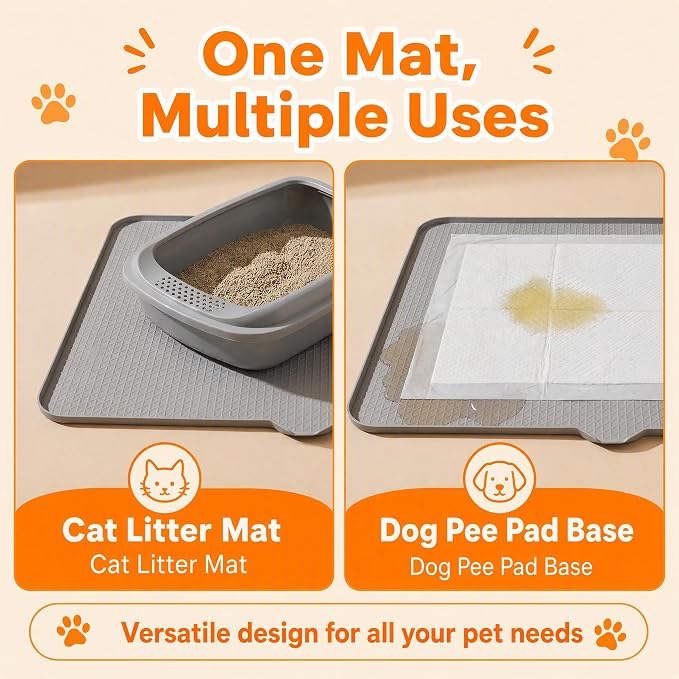Cat Litter Mat, XL 40"x29.7" Silicone Litter Box Mat, Tilted Drain Spout | Litter Mat Fit 1-2 Boxes, Extra Wide Kitty Litter Mat, Waterproof Urine Proof, Non-Slip, Easy to Clean, High Edge - Image 6