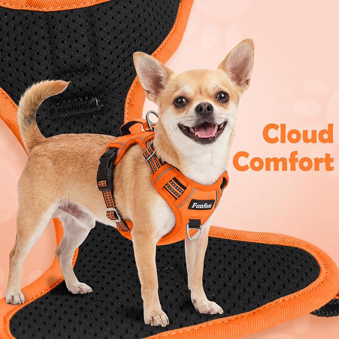 Dog Harness No Pull, Adjustable Pet Vest Harness, Super Soft Material with Vertical Handle Easy Control, Reflective Night Walking, 2 Leash Clips for Medium Sized Dogs, Orange, M - Image 7
