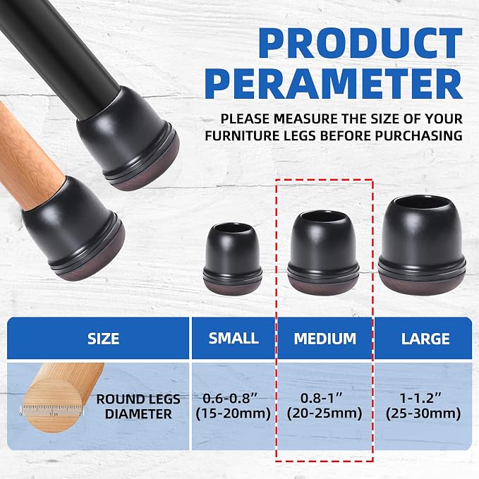 Small Black Chair Leg Caps for Carpet Tile, Pet Hair Resistant, Fit 0.8"-1" | Chair Leg Floor Protectors for Hardwood Floors, Furniture Feet Covers with Graphene Fabric Bottom, Reduce Noise-16PCS - Image 6