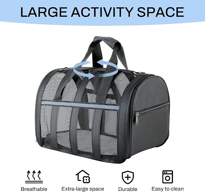 Soft Sided Pet Carrier, Airline Approved Dog Cat Travel Bag with Mesh Windows, Collapsible Portable Pet Carrier for Small Medium Dogs Cats (Black) - Image 2