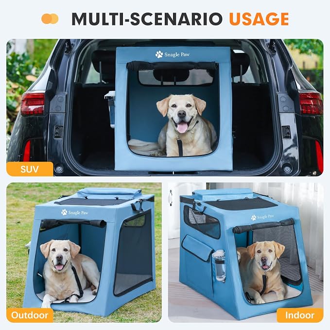 Snagle Paw Portable Dog Crate for Car Travel, Collapsible Large Dog Travel Crate with Metal Frame & 3-Door Mesh Windows, Secures in Trunk/Backseat, Soft-Sided Kennel Carrier for Medium Large Dogs-XL - Image 7