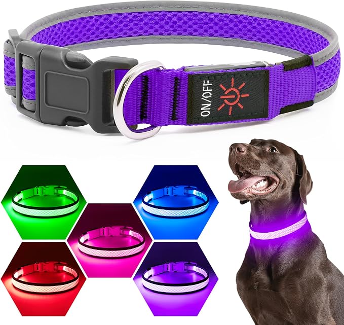 Flashseen LED Light Up Dog Collar, USB Rechargeable, Purple, S | Super Bright Lighted Dog Collar, Adjustable Breathable Mesh, Glow Collar for Dog Night Walking - Image 7