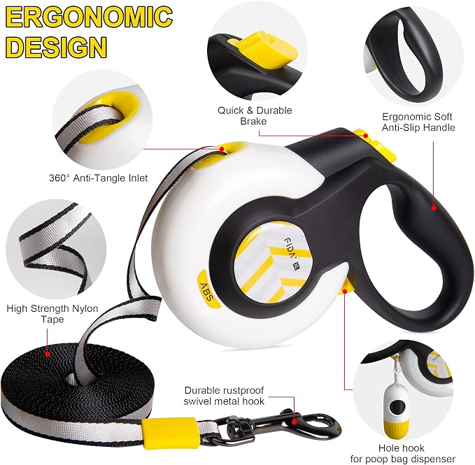 Fida AutoBrake Heavy Duty Retractable Dog Leash, 16 ft, for Strong Pullers | AutoBrake Design for Safety Control, Dog Walking Leash for Extra Large Breeds up to 110 lbs, 360° Tangle Free, Soft Grip - Image 3