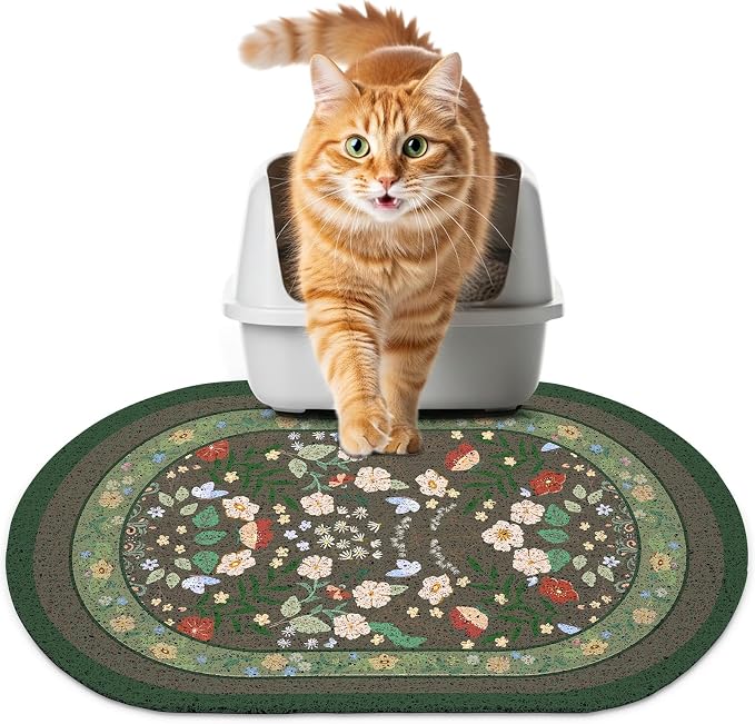 Bienbee Cat Litter Mat, 24" x 15" Dense Trapping Mesh for Litter Boxes | Litter Box Mat with PVC Mesh, Waterproof &Urineproof, Non-Slip Grip, Soft On Kitty Paws and Easy to Clean to Protect Floor by Bienbee