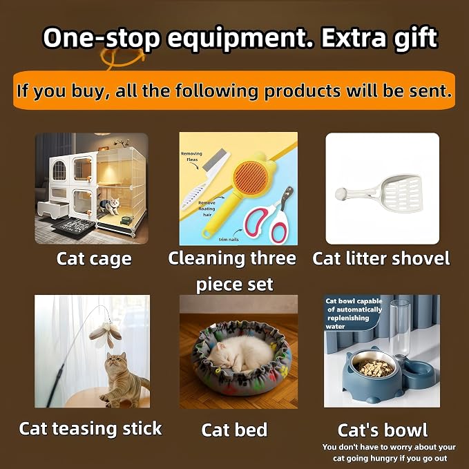 cat cage Indoor with Litter Box, Complimentary Bed, Bowl,Cleaning Three Piece Set,Large cat Enclosure, Cat House with Wheels Outdoor,Small Animal Cage cat Kennel (28″(L) x18.1″(W) x32.3″(H) - Image 2