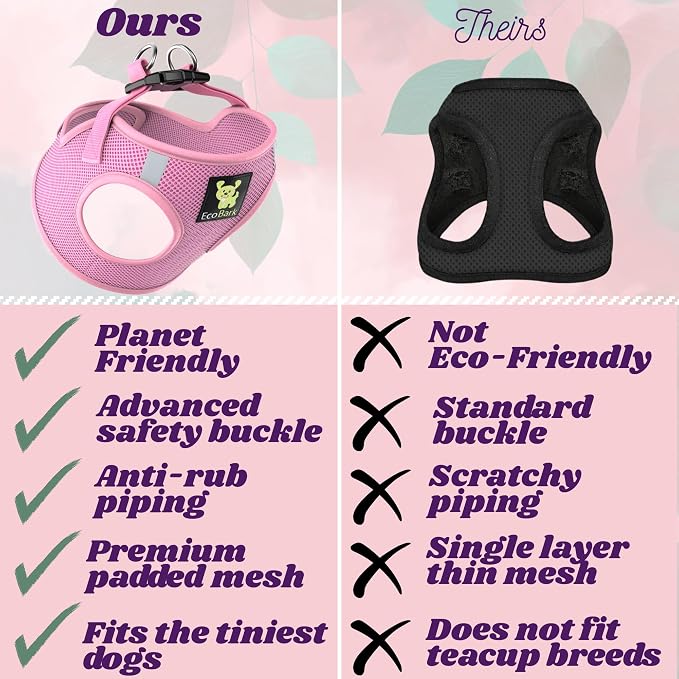 EcoBark Teacup Dog Harness, Soft XXXS Puppy Halter Vest, Baby Pink | Luxury Reflective Mini Step In Dog Harnesses, No Choke Mesh For Chihuahua & Yorkie Puppies, 2 To 5 Lb Toy Breed Dog - Image 5