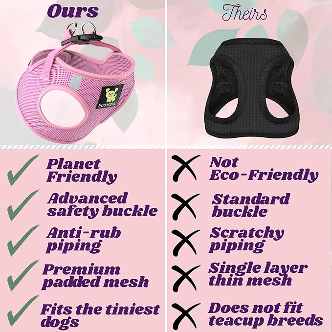 EcoBark XXS Dog Harness, Soft Step in Teacup Puppy Mesh Vest, Baby Pink | Luxury Soft Teacup Dog Harnesses for Toy Breed Dogs, Tiny Mini Chest Body Halter, No Pull Chihuahua & Yorkie, XX-Small - Image 5