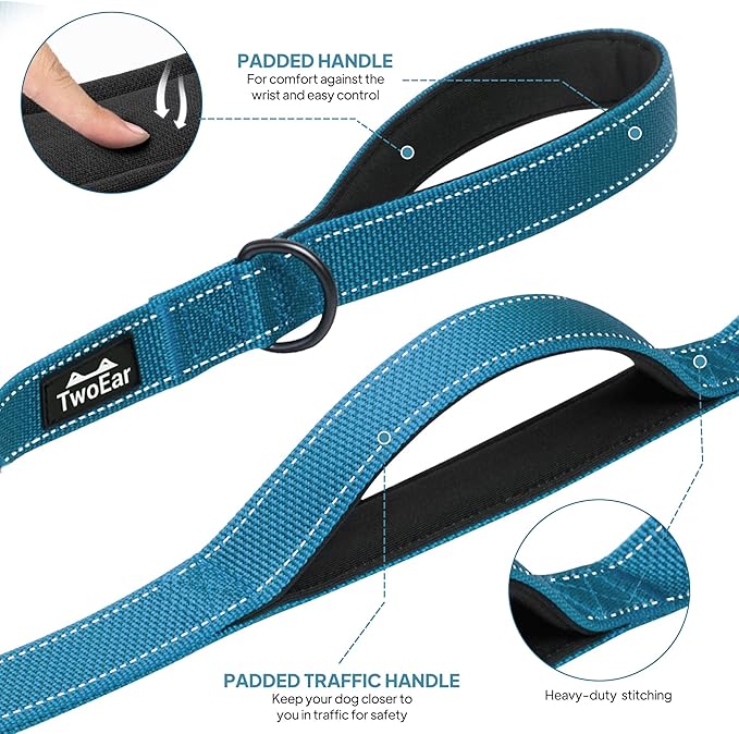 Twoear 6FT 1IN Heavy Duty Dog Leash for Large Dogs with 2 Padded Handles | Traffic Handle Extra Control, Auto Lock Hook, Strong Reflective Walking Leash for Night Safety, Medium and Large Breeds,Blue - Image 4