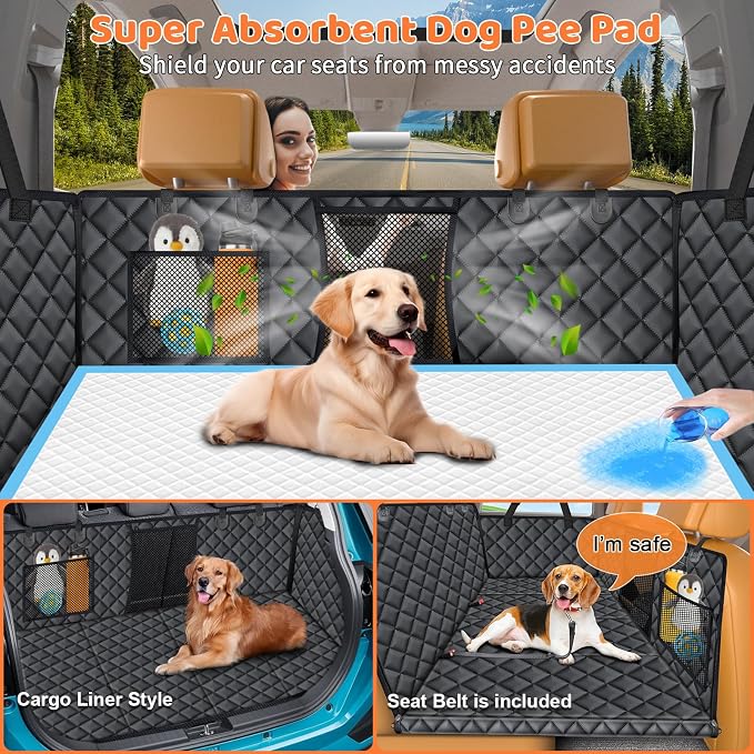 URPOWER Hard Bottom Dog Car Seat Cover for Back Seat, Waterproof Hammock | 400 lbs Support, 45% More Space, Waterproof, Fits Most Car & SUV, Mesh Window, Scratch Resistant, Non-Slip, Pee Pad Included - Image 3