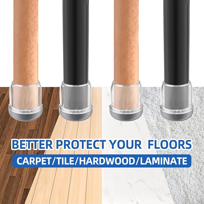 Extra Small Chair Leg Floor Protectors, Pet Hair Resistant, Fit 0.6"-0.8" | Chair Leg Caps for Carpet Hardwood Floors, Clear Furniture Feet Covers with Graphene Fabric Bottom, Reduce Noise-16PCS - Image 6