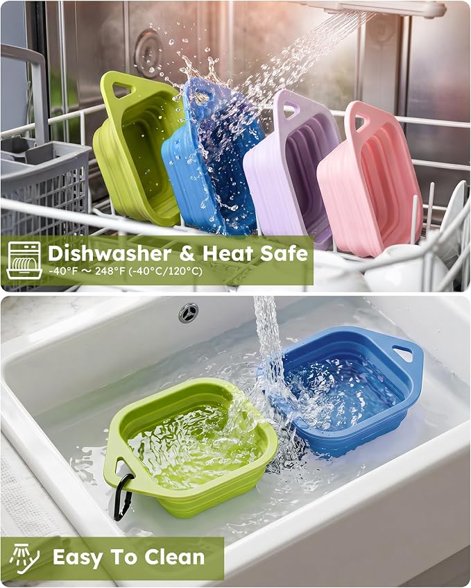 Pecute 2 Pack Foldable Dog Bowls for Travel, Portable Silicone, Blue/Green | Food-Grade Silicone, BPA Free, with Carabiner Clip for Hiking, Durable & High Quality, Dishwasher Safe, 15oz Per Bowl - Image 9