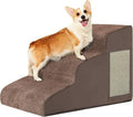 Dog Stairs for Small Dogs 15.7" H, Dog Ramp for Bed, 3-Step, Coffee | Dog Steps for Bed, Couch, Pet Stairs with Non-Slip Bottom Design, Cat Scratching,High Density Foam Portable Pet Steps, Indoor by Ahpmeoa