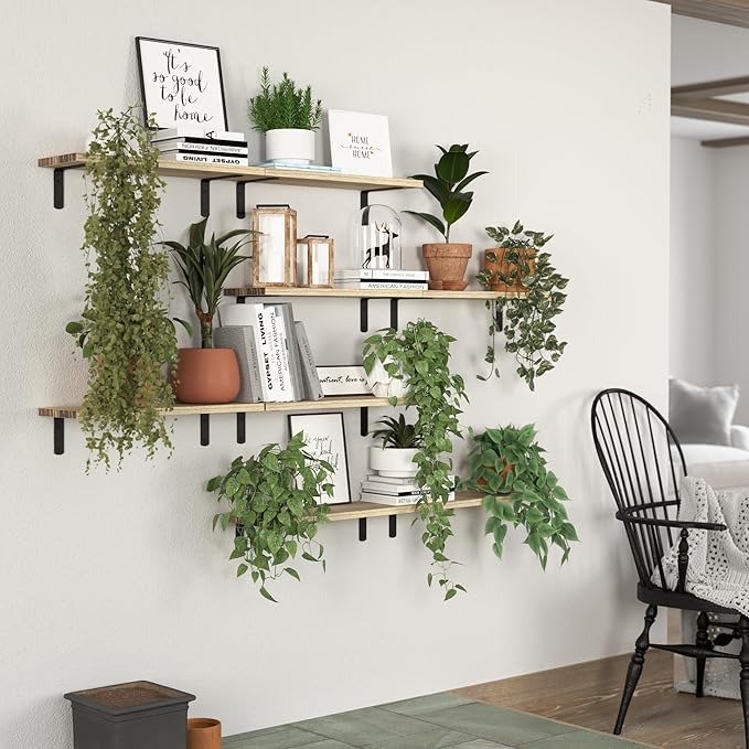 DOLLFIO Floating Wall Shelves, Decor & Storage, Rustic Brown, 16.5'', 8Pcs | Wall Mounted Wood Hanging Shelves for Bedroom, Bathroom, Laundry Room, Living Room, Kitchen, Office, Study Room Display - Image 4