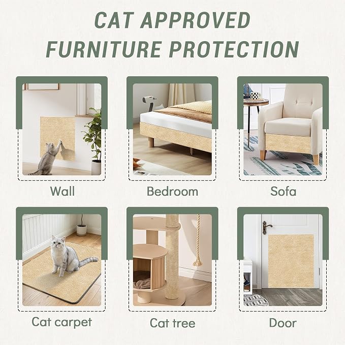 78.7x15.8In Cat Scratch Mat for Couch, Anti Scratch Furniture Protector | Thickened Guard Carpet, Trimmable Cat Climbing Pad Tree Replacement, from Claws for Sofa Corner Door Protector (Khaki) - Image 7