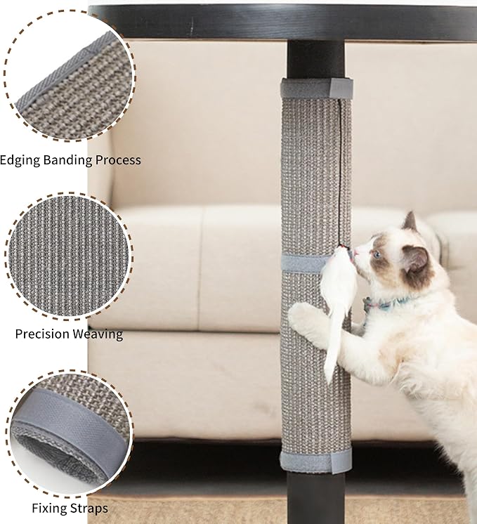 JanYoo 2 Pieces Cat Scratcher Cat Furniture Table Leg Protectors Sisal Cat Scratching Pad Mat Protecting with Hanging Toy(Grey) - Image 3