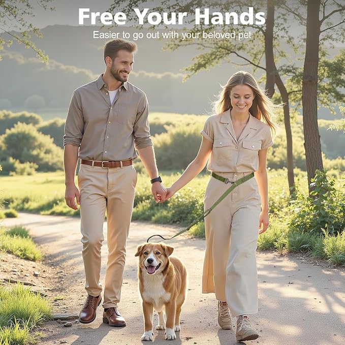 8.5ft Hands Free Dog Leash Adjustable for Medium Dogs, Army Green | Versatile Handheld Crossbody Waist Lead with 3 Rings, Easy Adjust for Running Jogging Walking, Sponge Handle - Image 2