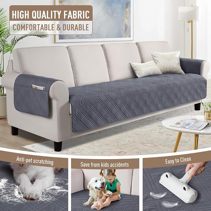 TAOCOCO Waterproof Large Couch Covers for Dogs, Non Slip Sofa Cover, 78.7'' | Washable Oversized Couch Covers with Arms for 3 Cushion Couch, Dog Sofa Cover Protector, Pockets & Backless Design, Dark Grey - Image 4