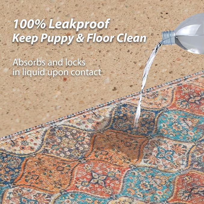 nunubaby Washable Pee Pads for Dogs, Stylish, Non-Slip and Leak-Proof Pee Pads. Reusable Potty Pads for Dogs for Crates and Floors.(Beige/Multi, 24" x36" ) - Image 3