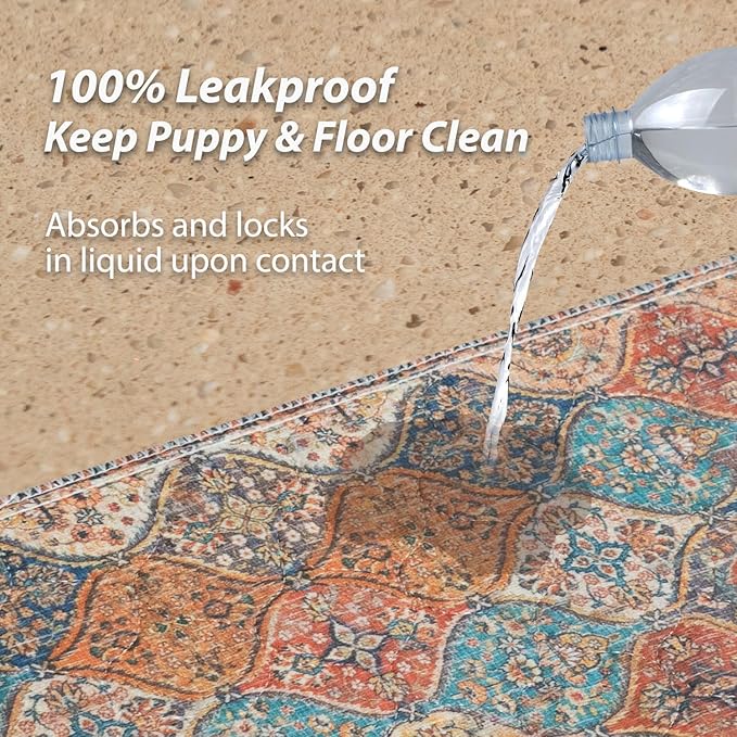 nunubaby Washable Pee Pads for Dogs, Stylish, Non-Slip and Leak-Proof Pee Mat. Ultra-Absorbent Reusable Potty pad for Crates and Floors.(Cream/Multi, 18" x24" ) - Image 3