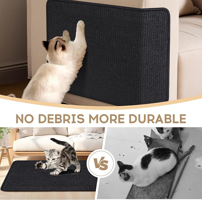 Graciadeco Black Cat Scratching Mat Sisal, 2 Packs Sisal Fabric Large Cat Scratching Pad for Indoor Cats with Adhesive Hook Loop Tape, Wall Scratchers for Indoor Cats 23.6" x 15.7" - Image 5