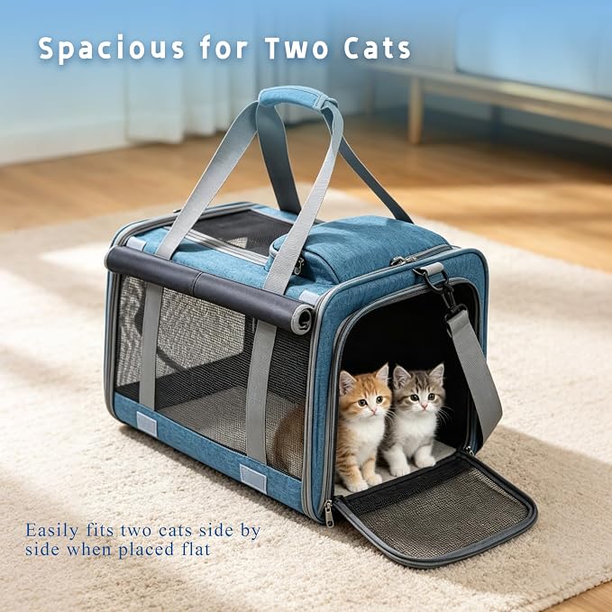 Pet Carrier for Medium-Small Cats, Collapsible Cat Carrier and Soft-Sided Pet Carrier for Medium Big Cats and Puppy Up to 17lbs, 2-Way Entry with Privacy Cover, Travel Bag L18.9”X11.42”X11.42” - Image 4