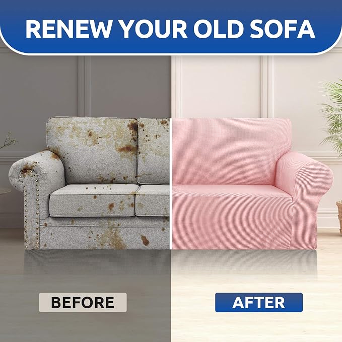 KEKUOU Stretch Couch Covers for Sofa, 3 Cushion Couch Slipcover,Dusty Pink | 1-Piece Washable Sofa Cover Pet Friendly(78"-94") Furniture Protector Soft Jacquard, Elastic Bottom for Dogs & Kids - Image 8