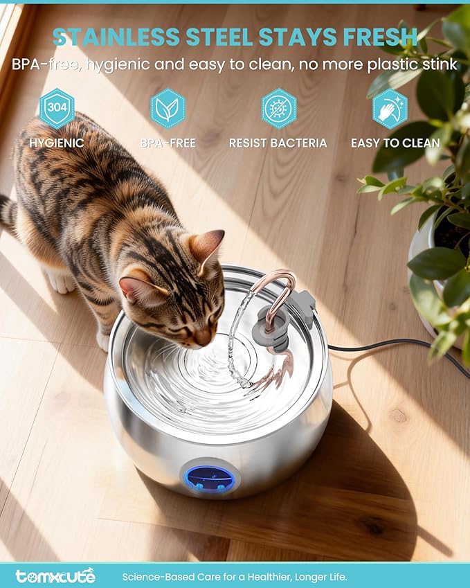 Cat Water Fountain Stainless Steel -135oz/4.0L Cat Fountain for Drinking | Ultra Quiet Pump, Easy to Clean, Come with 3 Filters, Pet Watering Bowl Dispenser for Cats, Dogs, Multiple Pets - Image 3